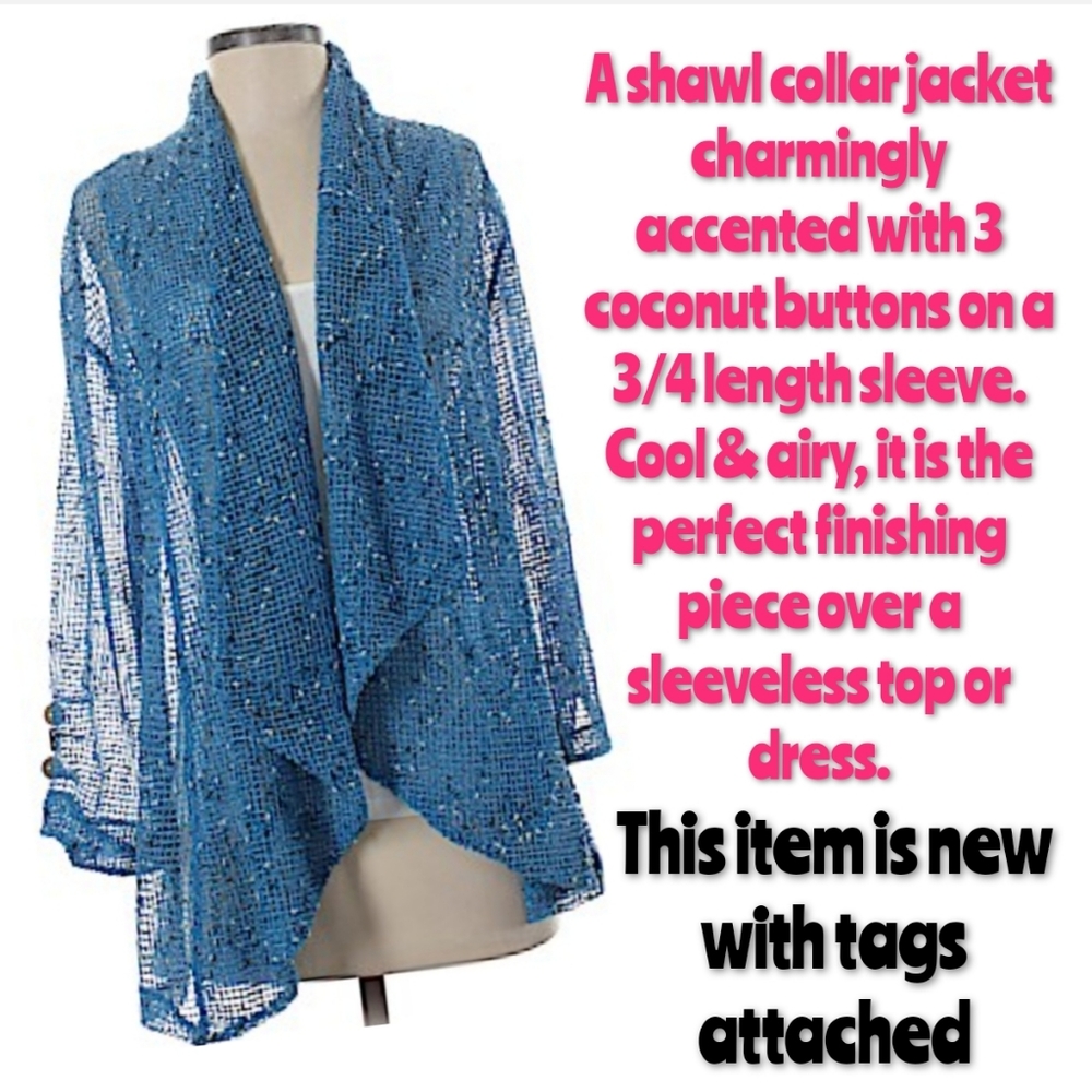 Keren Hart Shrug Wrap Size M Blue Waterfall NWT - Picture 2 of 13